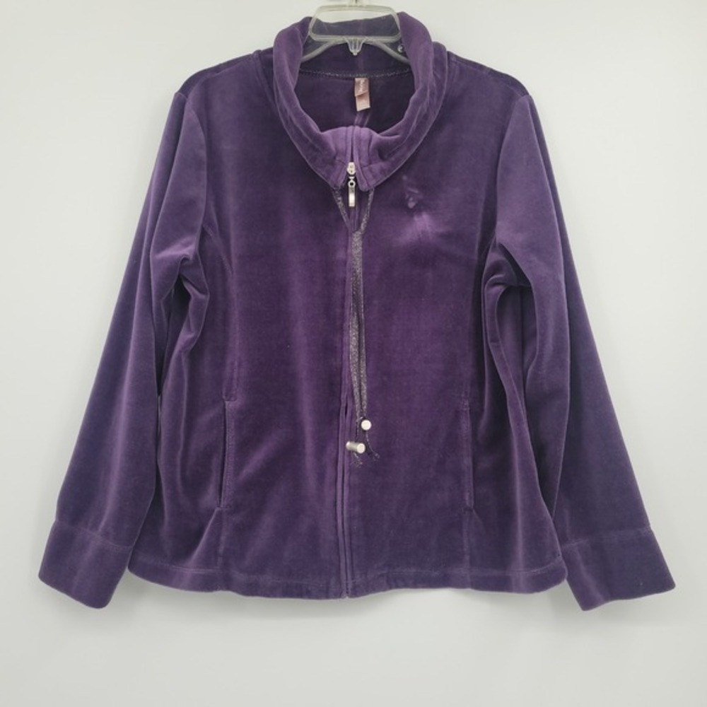 White Stag L Women HipHop Zip Velour Track Athletic Jacket Pockets Work Y2K Goth